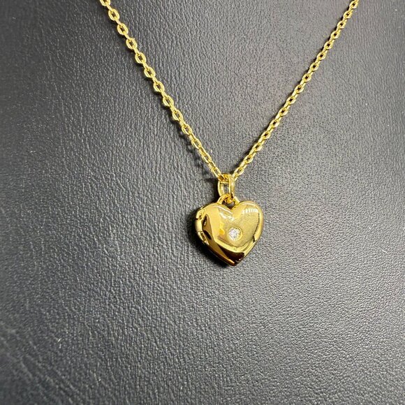 Local Eclectic Clear Rhinestone Heart Locket Pendant Chain Necklace Gold Tone - Picture 3 of 8